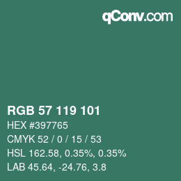 カラーコード: RGB 57 119 101 | qconv.com