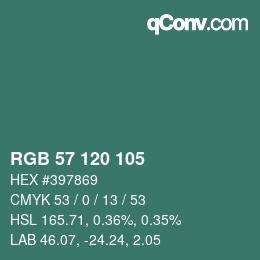 カラーコード: RGB 57 120 105 | qconv.com
