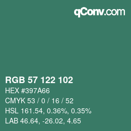Color code: RGB 57 122 102 | qconv.com