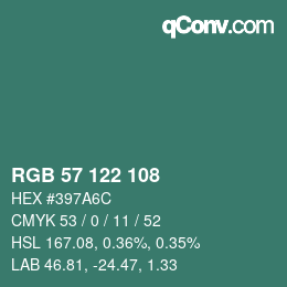 Color code: RGB 57 122 108 | qconv.com