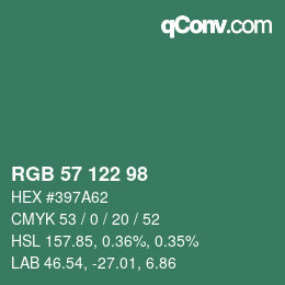 カラーコード: RGB 57 122 98 | qconv.com