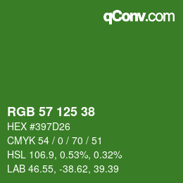 颜色代码: RGB 57 125 38 | qconv.com