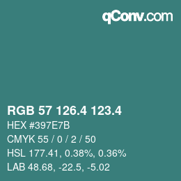 カラーコード: RGB 57 126.4 123.4 | qconv.com