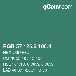 カラーコード: RGB 57 126.8 108.4 | qconv.com