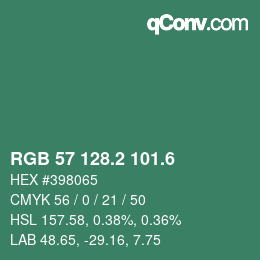 カラーコード: RGB 57 128.2 101.6 | qconv.com