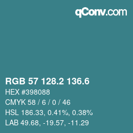 カラーコード: RGB 57 128.2 136.6 | qconv.com