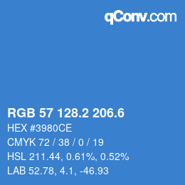 カラーコード: RGB 57 128.2 206.6 | qconv.com