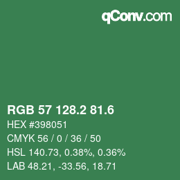 カラーコード: RGB 57 128.2 81.6 | qconv.com