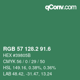 カラーコード: RGB 57 128.2 91.6 | qconv.com