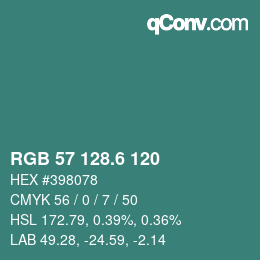 カラーコード: RGB 57 128.6 120 | qconv.com