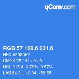 カラーコード: RGB 57 128.6 231.6 | qconv.com