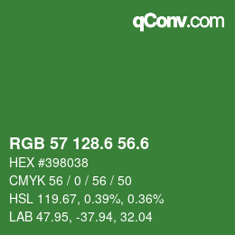 カラーコード: RGB 57 128.6 56.6 | qconv.com