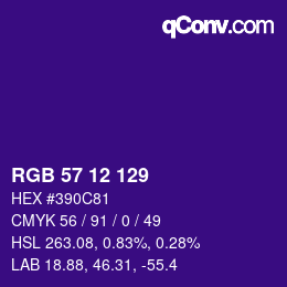 カラーコード: RGB 57 12 129 | qconv.com