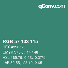 カラーコード: RGB 57 133 115 | qconv.com