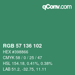 Color code: RGB 57 136 102 | qconv.com