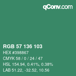 Color code: RGB 57 136 103 | qconv.com