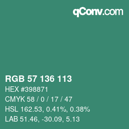 Color code: RGB 57 136 113 | qconv.com