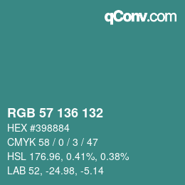 Color code: RGB 57 136 132 | qconv.com