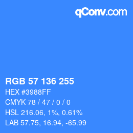 Color code: RGB 57 136 255 | qconv.com