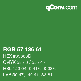 Color code: RGB 57 136 61 | qconv.com