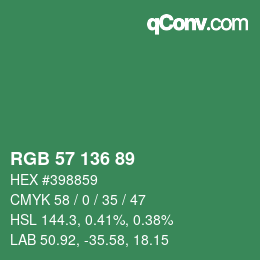 Color code: RGB 57 136 89 | qconv.com