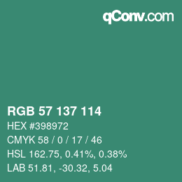 Color code: RGB 57 137 114 | qconv.com