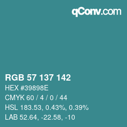 Color code: RGB 57 137 142 | qconv.com