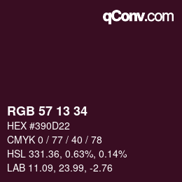 Color code: RGB 57 13 34 | qconv.com