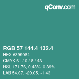 カラーコード: RGB 57 144.4 132.4 | qconv.com
