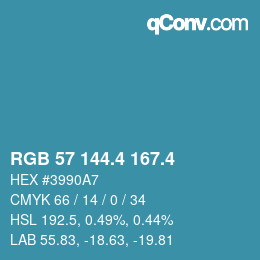 カラーコード: RGB 57 144.4 167.4 | qconv.com