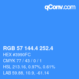 カラーコード: RGB 57 144.4 252.4 | qconv.com