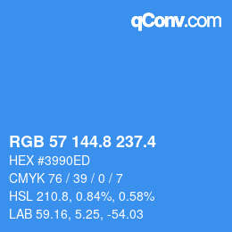 カラーコード: RGB 57 144.8 237.4 | qconv.com
