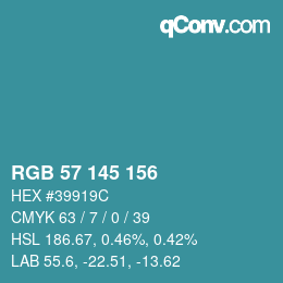 Color code: RGB 57 145 156 | qconv.com