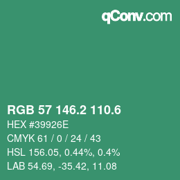 カラーコード: RGB 57 146.2 110.6 | qconv.com
