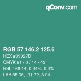 カラーコード: RGB 57 146.2 125.6 | qconv.com