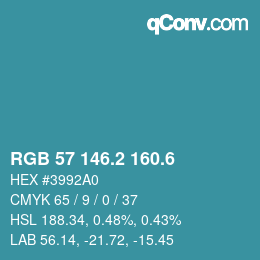 カラーコード: RGB 57 146.2 160.6 | qconv.com