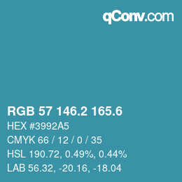 カラーコード: RGB 57 146.2 165.6 | qconv.com