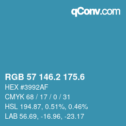 カラーコード: RGB 57 146.2 175.6 | qconv.com