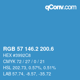 カラーコード: RGB 57 146.2 200.6 | qconv.com