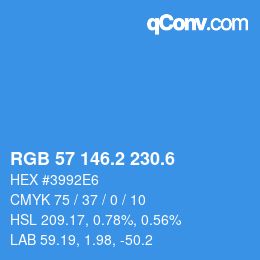 カラーコード: RGB 57 146.2 230.6 | qconv.com