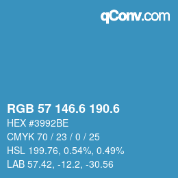 カラーコード: RGB 57 146.6 190.6 | qconv.com
