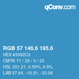 カラーコード: RGB 57 146.6 195.6 | qconv.com