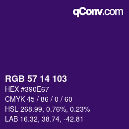 カラーコード: RGB 57 14 103 | qconv.com