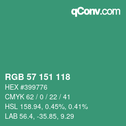 カラーコード: RGB 57 151 118 | qconv.com