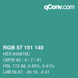 Color code: RGB 57 151 140 | qconv.com