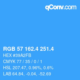 カラーコード: RGB 57 162.4 251.4 | qconv.com