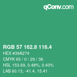 カラーコード: RGB 57 162.8 116.4 | qconv.com