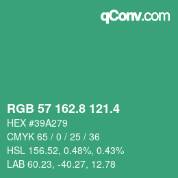 カラーコード: RGB 57 162.8 121.4 | qconv.com