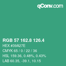 カラーコード: RGB 57 162.8 126.4 | qconv.com