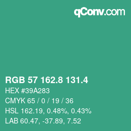 カラーコード: RGB 57 162.8 131.4 | qconv.com